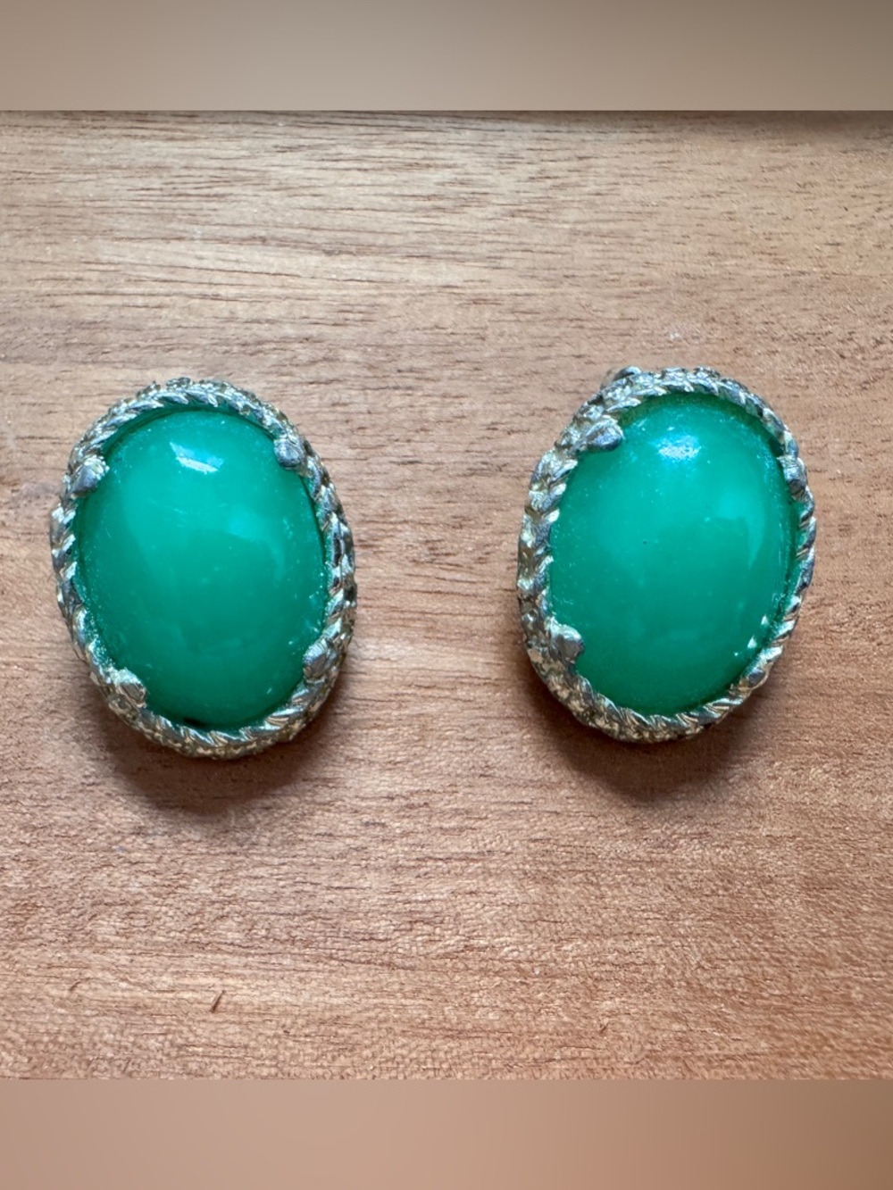 Green Cabochon Clip-On Earrings